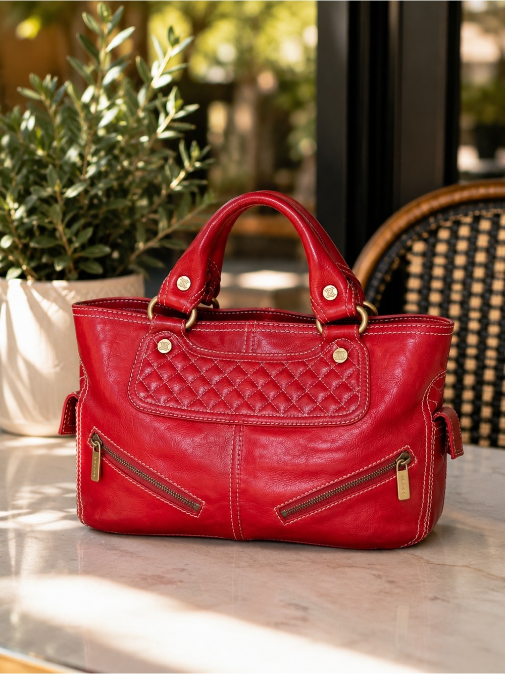 Authentic Celine Boogie Red Leather Satchel Tote Bag Italy - Picture 17 of 17